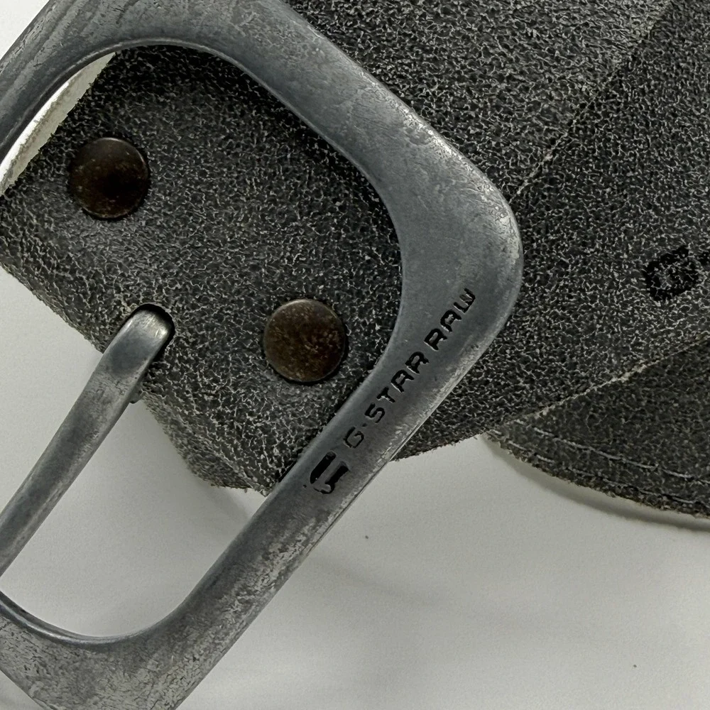 G-Star RAW Belt Womens Small 75 Gray Genuine Leather Buckle Logo Jeans Casual